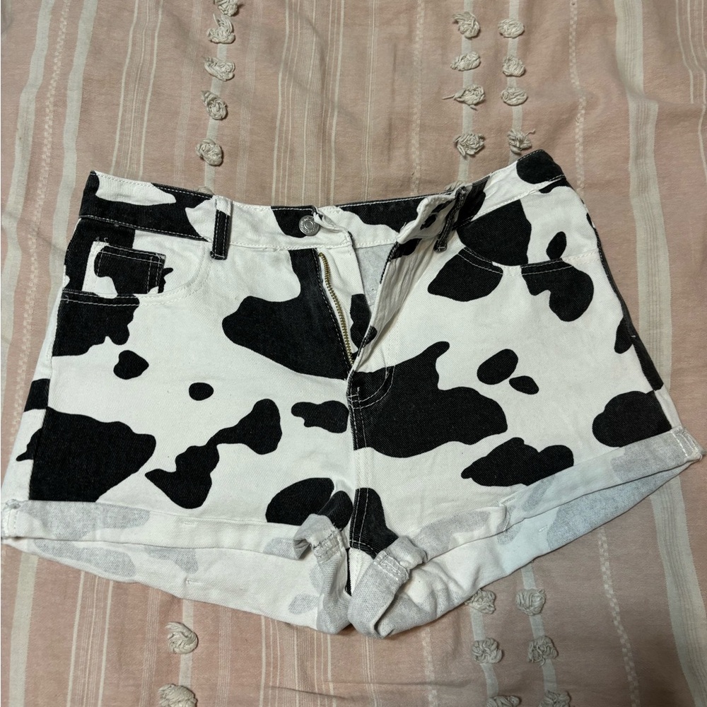 cow print denim shorts